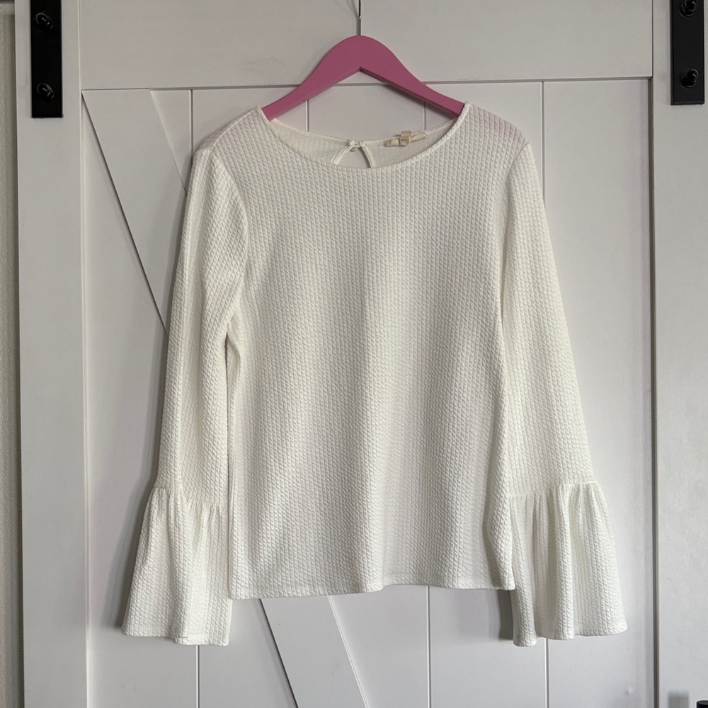 Porridge x Anthropologie Chic White Textured Women's Blouse